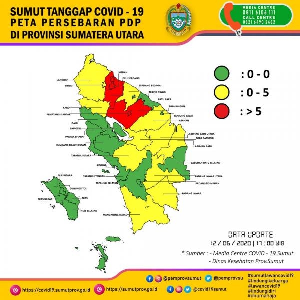 Peta Persebaran PDP di Provinsi Sumatera Utara 12 Juni 2020
